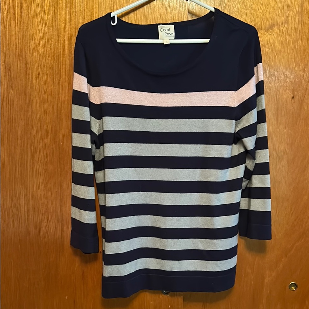 Carol Rose Blue and Pink Fitted 3/4 Sleeve Blouse